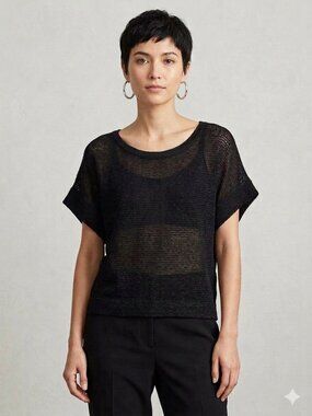 WD*NY - Black - Size L - Knit Top - Boxy - Lightweight Sweater - Scoop Neck Line
